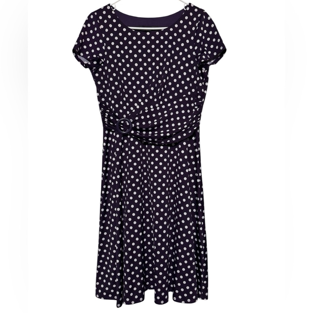 Perceptions Purple White Polka Dot Stretch Ruched Pencil Dress Size Medium